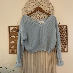 100% Cotton Slouchy Off Shoulder V Neck Light Blue Jessica Simpson Sweater M